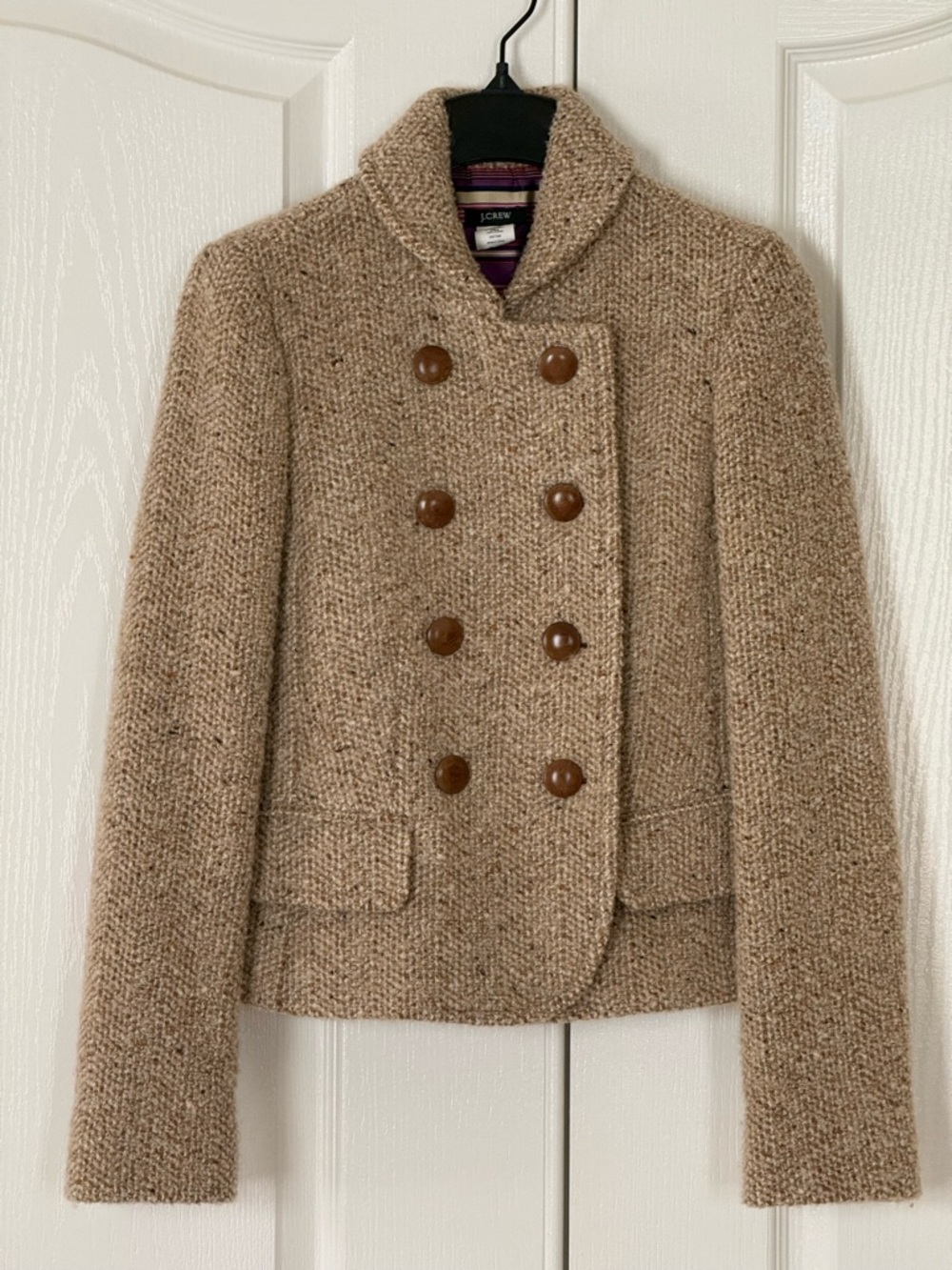 J. Crew Women's Beige Double-Breasted Knit Pea Coat